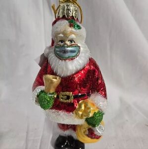 Noble Gems Kurt Adler Christmas  Ornament Glass Masked Santa 5 1/4" w/Tag box